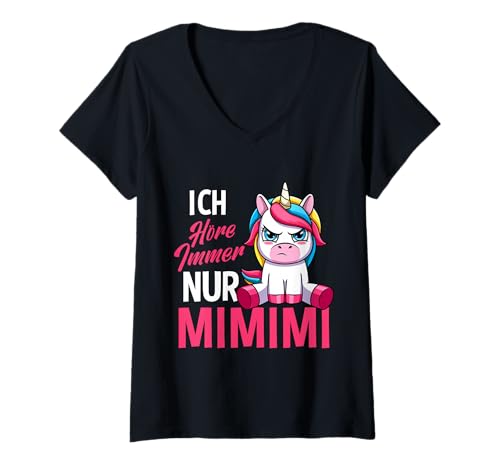 Damen Ich Höre Immer Nur EIN Mimimi Einhorn T-Shirt mit V-Ausschnitt Damen Ich Höre Immer Nur EIN Mimimi Einhorn T-Shirt mit V-Ausschnitt von Fabelwesen Fantasie Pferd Kreatur Einhorn Motiv