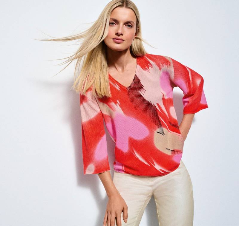 Faber V-Ausschnitt-Pullover Netzpullover mit V-Ausschnitt und Batik-Print mit V-Ausschnitt und Batik-Print von Faber