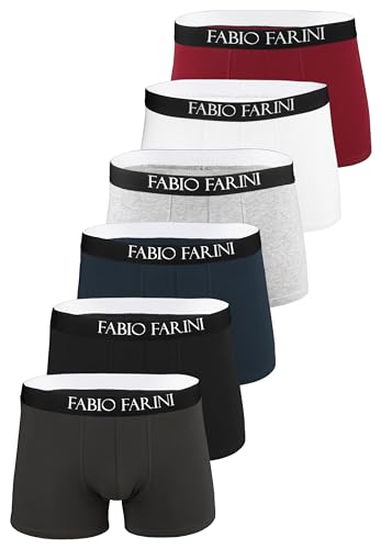 Fabio Farini 6er Pack Boxershorts Herren aus Baumwolle Retroshorts Men Unterwäsche Pants Farbmix - je einmal Schwarz, Grau, Navy, Grau Melange, Weiß & Rot L von Fabio Farini