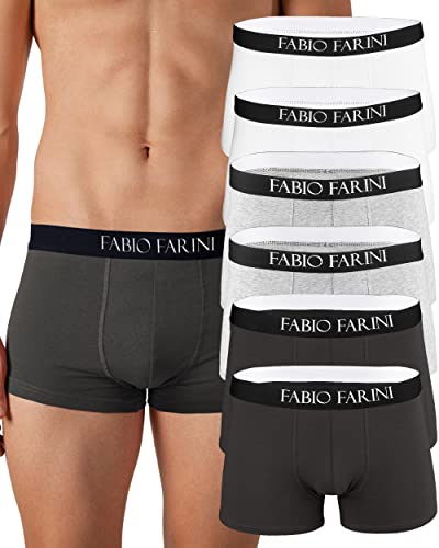 Fabio Farini 6er Pack Boxershorts Herren aus Baumwolle Retroshorts Men Unterwäsche Pants Farbmix - je 2X Grau Melange, Weiß, Grau L von Fabio Farini