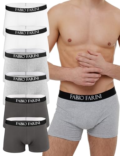 Fabio Farini - Boxershorts Herren 6er Pack Unterhosen Männer Retroshorts Set S - XXL - aus Baumwolle mit Komfortbund ohne kratzenden Zettel 2X Grau Melange 2X Weiß 2X Grau L von Fabio Farini