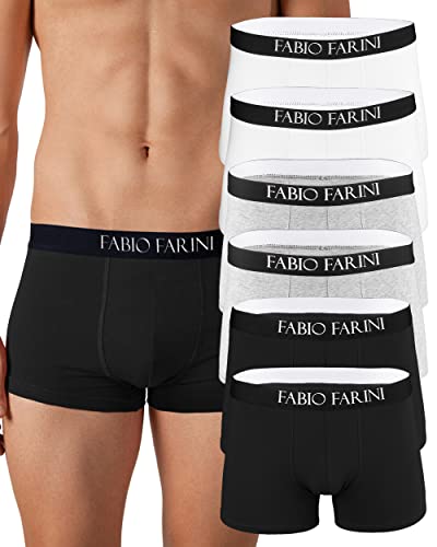 Fabio Farini 6er Pack Boxershorts Herren aus Baumwolle Retroshorts Men Unterwäsche Pants Farbmix - je 2X Schwarz, Grau Melange, Weiß XL von Fabio Farini