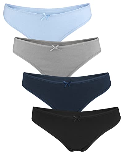 Fabio Farini Damen Pantys Bikini-Slips 4er & 6er Pack Mehrere Farben und Größen, 95% atmungsaktive Baumwolle L 4er Pack Ohne Spitze Schwarz Grau Blau Türkis von Fabio Farini