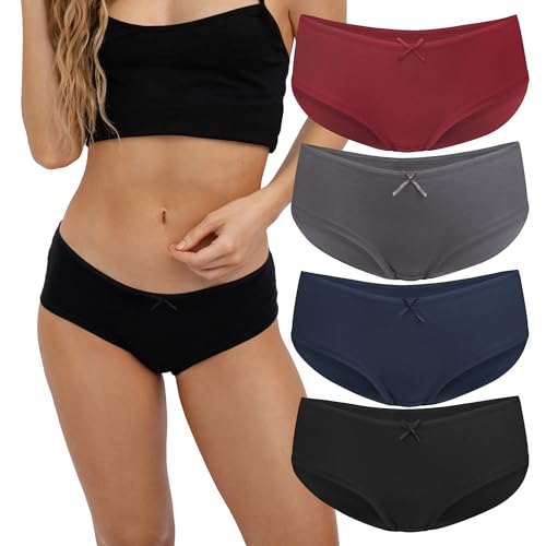 Fabio Farini Damen Pantys Bikini-Slips 4er & 6er Pack Mehrere Farben und Größen, 95% atmungsaktive Baumwolle L 4er Pack Ohne Spitze Rot Grau Blau Schwarz von Fabio Farini