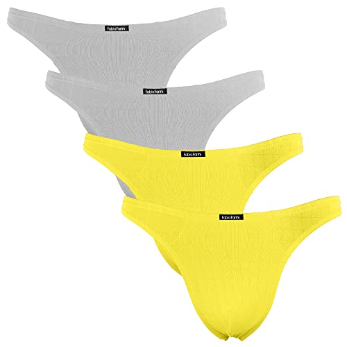 Fabio Farini - 4er-Pack maskuline Herren String-Tangas in kräftigem Rot, Nachtschwarz, dunklem Blau oder Weiß - 2X Grau, 2X Gelb XXL von Fabio Farini