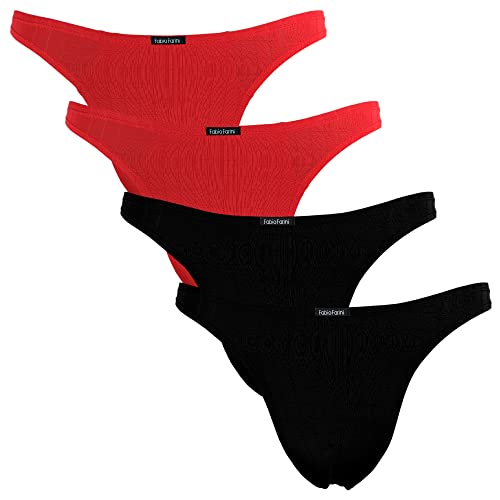 Fabio Farini 4er-Pack maskuline Herren String-Tangas in kräftigem Rot, Nachtschwarz, dunklem Blau oder Weiß - 2X Rot, 2X Schwarz XXL von Fabio Farini