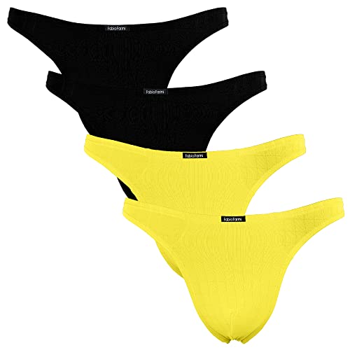 Fabio Farini - 4er-Pack maskuline Herren String-Tangas in kräftigem Rot, Nachtschwarz, dunklem Blau oder Weiß - 2X Schwarz, 2X Gelb XXL von Fabio Farini
