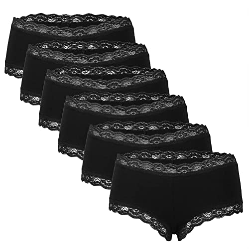 Fabio Farini 6 Stück Damen Hipster Baumwoll Unterhosen Frauen Höschen Slips Panties Unterwäsche mit Spitze Sets Pack - Hotpants Brazilian mehrpack 6X Schwarz 42 von Fabio Farini