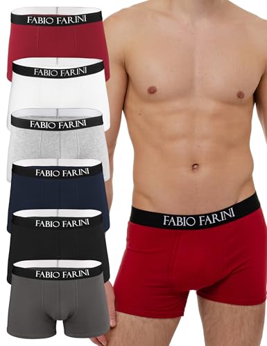 Fabio Farini - Boxershorts Herren 6er Pack Unterhosen Männer Retroshorts Set S - XXL - aus Baumwolle mit Komfortbund ohne kratzenden Zettel Schwarz, Grau, Navy, Grau Melange, Weiß, Rot M von Fabio Farini