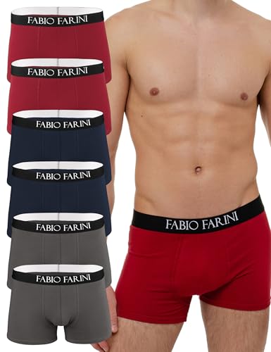 Fabio Farini - Boxershorts Herren 6er Pack Unterhosen Männer Retroshorts Set S-XXL - aus Baumwolle mit Komfortbund ohne kratzenden Zettel 2X Navy 2X Rot 2X Grau S von Fabio Farini