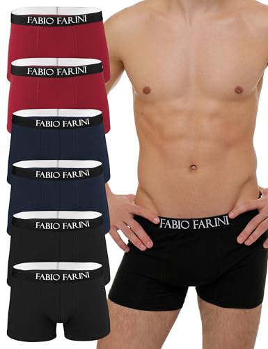 Fabio Farini - Boxershorts Herren 6er Pack Unterhosen Männer Retroshorts Set S-XXL - aus Baumwolle mit Komfortbund ohne kratzenden Zettel 2X Schwarz 2X Navy 2X Rot S von Fabio Farini