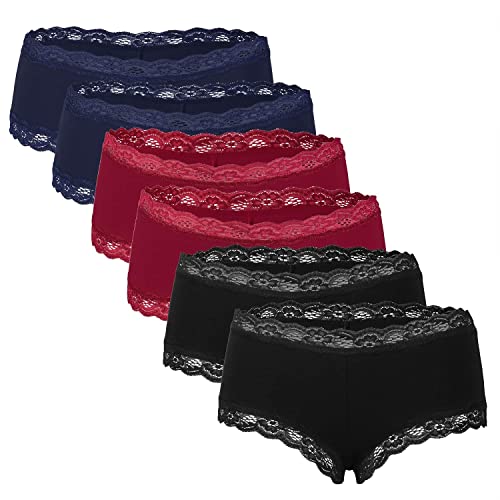 Fabio Farini - 6 Stück Damen Hipster Baumwoll Unterhosen Frauen Höschen Slips Panties Unterwäsche mit Spitze Sets Pack - Hotpants Brazilian mehrpack Multifarb Set 42 von Fabio Farini