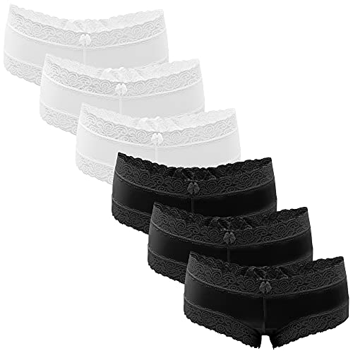 Fabio Farini 6er Pack Damen Panties Hipster mit verführerischen Spitzendetails - Frauen Unterhosen Brazilian Slips Brasil Spitze Set Unterwäsche 3X Schwarz/3x Weiß 44-46 von Fabio Farini