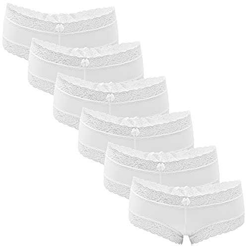 Fabio Farini - 6er Pack Damen Panties Hipster mit verführerischen Spitzendetails - Frauen Unterhosen Brazilian Slips Brasil Spitze Set Unterwäsche 6X Weiß 40-42 von Fabio Farini