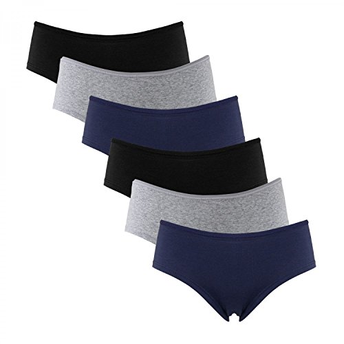 Fabio Farini Damen Pantys Bikini-Slips 4er & 6er Pack Mehrere Farben und Größen, 95% atmungsaktive Baumwolle S 6er Pack Ohne Spitze Schwarz Blau Grau von Fabio Farini