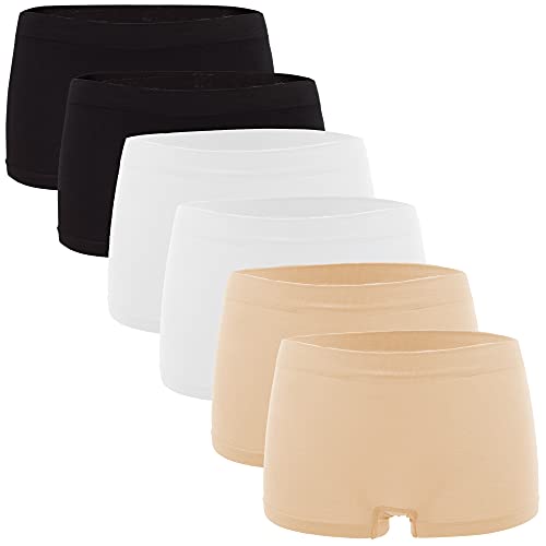 Fabio Farini Damen Panties 6er Pack Hipsters Boxershorts nahtlos, Seamless aus weichem Microfaser-Gewebe 2X Weiß/2x Schwarz/2x Apricot L-XL (40/42) von Fabio Farini