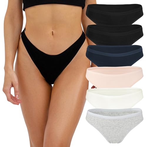 Fabio Farini - 6er-Set Baumwoll Damen Strings Tangas Unterwäsche - Frauen Thong Unterhosen in Größe S-XL Multicolor M von Fabio Farini