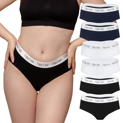 Fabio Farini - Damen Pantys 6er Pack Frauen Hipster Panties Set aus Baumwolle, mit weiß abgesetztem Bund Multifarb S von Fabio Farini