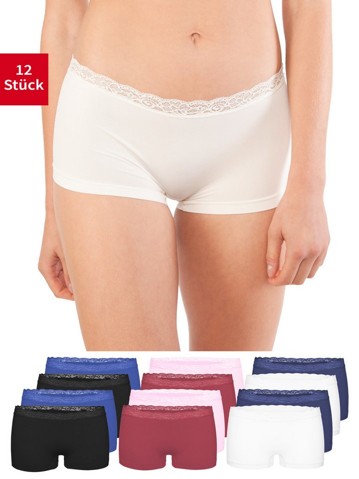 Fabio Farini Boxershorts Damen Unterhosen - Microfaser Frauen Boxer Slip (Packung, 12-St) mit dezenter Spitze am Bund von Fabio Farini