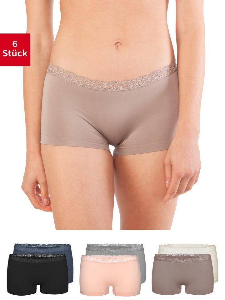 Fabio Farini Boxershorts Damen Unterhosen - Microfaser Frauen Boxer Slip (Packung, 6-St) mit dezenter Spitze am Bund von Fabio Farini
