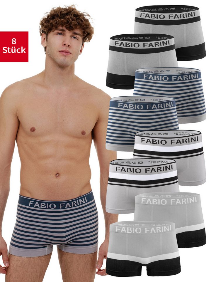 Fabio Farini Boxershorts Herren Unterhosen - Männer Retroshorts aus weicher Microfaser (8-St) im sportlichen Look mit Logoschriftzug von Fabio Farini