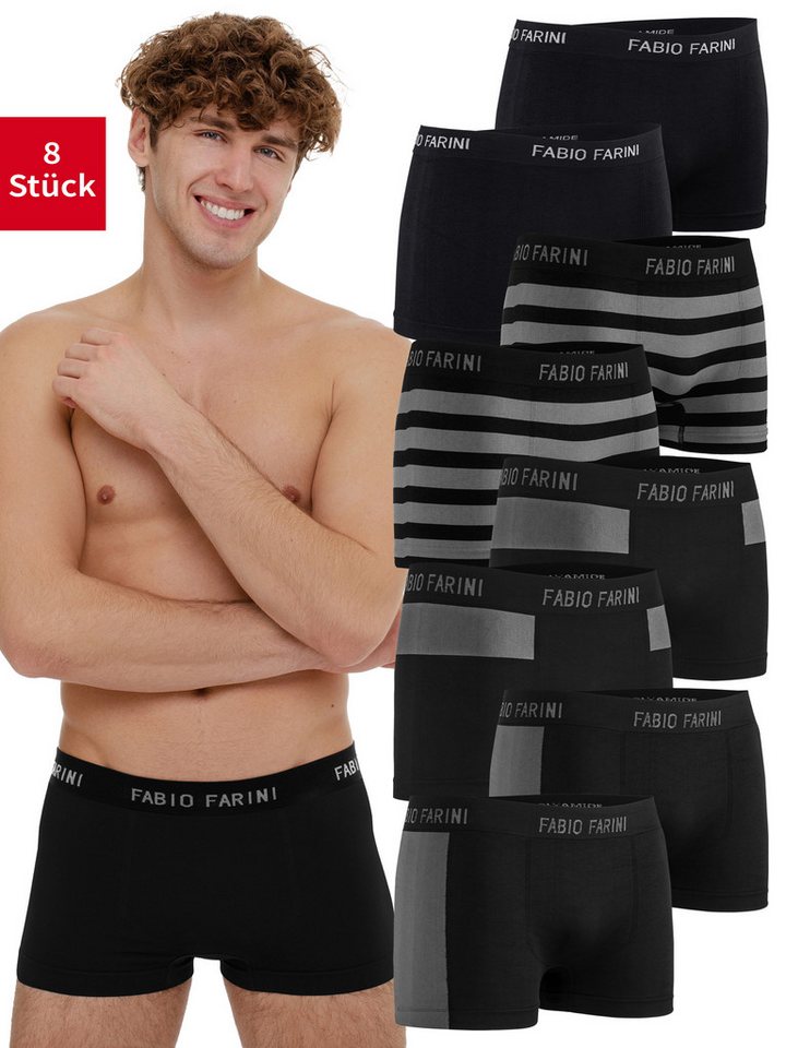 Fabio Farini Boxershorts Herren Unterhosen - Männer Retroshorts aus weicher Microfaser (8-St) im sportlichen Look mit Logoschriftzug von Fabio Farini