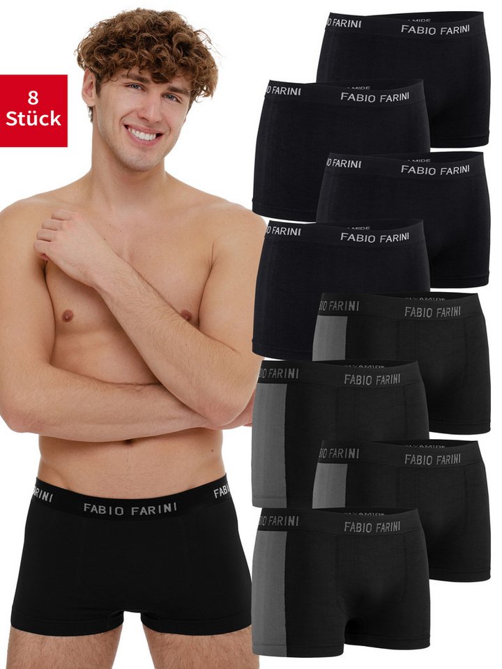 Fabio Farini Boxershorts Herren Unterhosen - Männer Retroshorts aus weicher Microfaser (8-St) im sportlichen Look mit Logoschriftzug von Fabio Farini