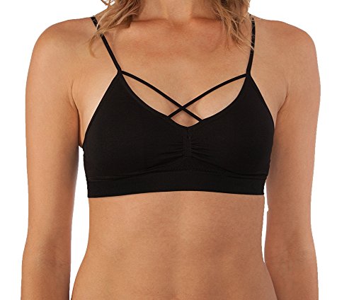 Fabio Farini Damen BH Seamless, nahtlos mit Spaghettiträgern Schwarz S von Fabio Farini