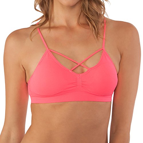 Fabio Farini - Damen BH Seamless, nahtlos mit Spaghettiträgern Pink L von Fabio Farini