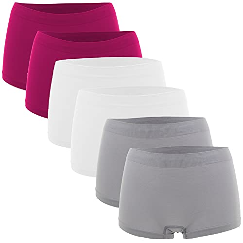 Fabio Farini Damen Panties 6er Pack Hipsters Boxershorts nahtlos, Seamless aus weichem Microfaser-Gewebe 2X Himbeerrot/2x Hellgrau/2x Weiß L-XL (40/42) von Fabio Farini