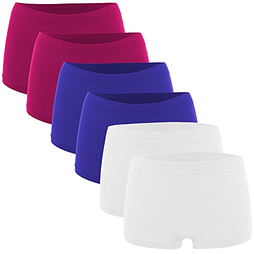 Fabio Farini Damen Panties 6er Pack Hipsters Boxershorts nahtlos, Seamless aus weichem Microfaser-Gewebe 2X Himbeerrot/2x Royalblau/2x Weiß L-XL (40/42) von Fabio Farini