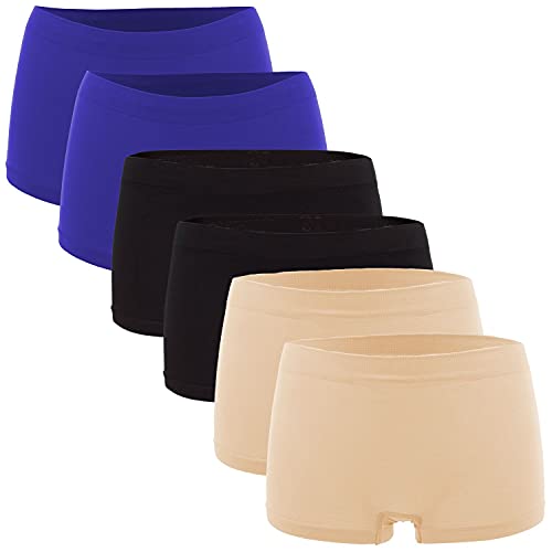 Fabio Farini - Damen Panties 6er Pack Hipsters Boxershorts nahtlos, Seamless aus weichem Microfaser-Gewebe 2X Royalblau/2x Schwarz/2x Apricot XS -34 von Fabio Farini