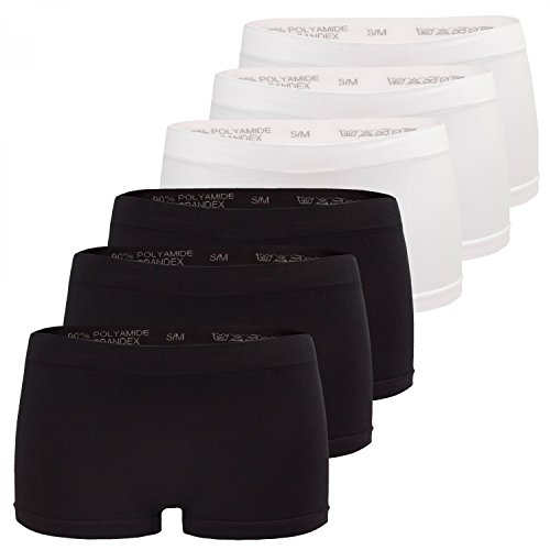 Fabio Farini - Damen Panties 6er Pack Hipsters Boxershorts nahtlos, Seamless aus weichem Microfaser-Gewebe 3X Weiß/3x Schwarz XS -34 von Fabio Farini