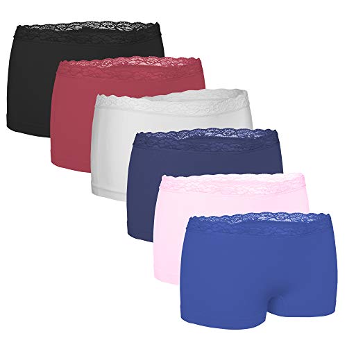 Fabio Farini - Damen Panties 6er Pack nahtlos Boxershorts, Seamless, Boxershorts mit Spitzen-Besatz, aus weicher Microfaser Multifarb Set 2 M von Fabio Farini
