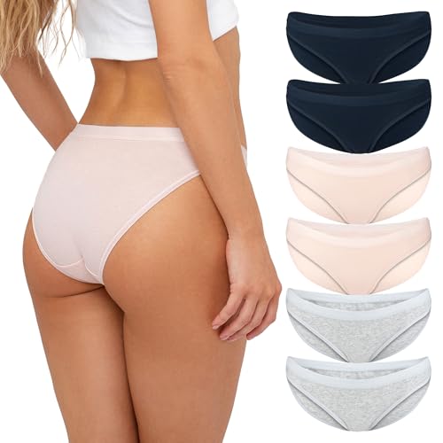 Fabio Farini - Damen Pantys Bikini-Slips 4er/6er Pack Mehrere Farben und Größen, 0,95 atmungsaktive Baumwolle S 2X Dunkelblau/2x Grau/2x Rosa von Fabio Farini