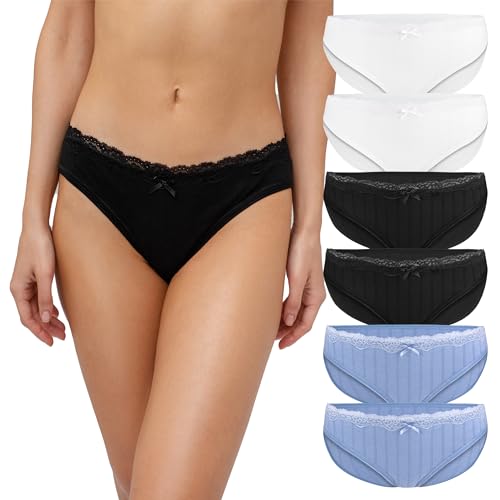 Fabio Farini Damen Pantys Bikini-Slips 4er & 6er Pack Mehrere Farben und Größen, 95% atmungsaktive Baumwolle S 2X Weiß/2x Schwarz/2x Hellblau von Fabio Farini