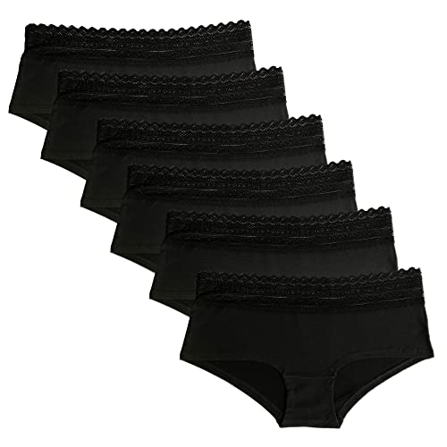 Fabio Farini Damen Pantys Bikini-Slips 4er & 6er Pack Mehrere Farben und Größen, 95% atmungsaktive Baumwolle M 6er Pack Mit Spitze Schwarz von Fabio Farini