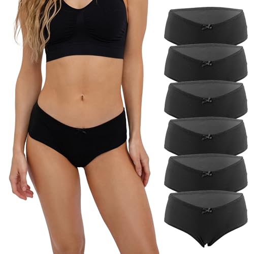 Fabio Farini - Damen Pantys Bikini-Slips 4er/6er Pack Mehrere Farben und Größen, atmungsaktive Baumwolle S 6er Pack ohne Spitze 6X Schwarz von Fabio Farini