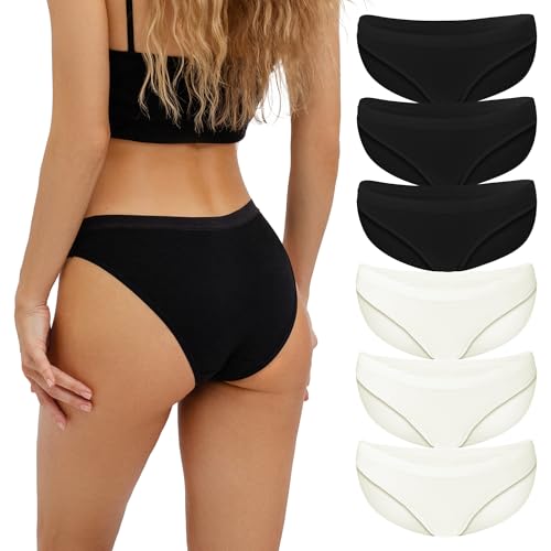 Fabio Farini - Damen Pantys Bikini-Slips 4er/6er Pack Mehrere Farben und Größen, 0,95 atmungsaktive Baumwolle XL 3X Schwarz/3x Creme von Fabio Farini