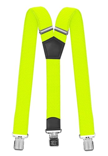 Fabio Farini - Herren Hosenträger 4 cm Breite, elastisch & verstellbar mit 3 extra starken Metallclips in Y-Form - Neongelb Fabio Farini - Herren Hosenträger 4 cm Breite, elastisch & verstellbar mit 3 extra starken Metallclips in Y-Form - Neongelb von Fabio Farini
