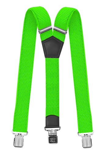 Fabio Farini - Herren Hosenträger 4 cm Breite, elastisch & verstellbar mit 3 extra starken Metallclips in Y-Form - Neongrün von Fabio Farini