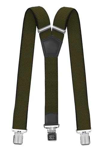 Fabio Farini - Herren Hosenträger 4 cm Breite, elastisch & verstellbar mit 3 extra starken Metallclips in Y-Form - Olivgrün von Fabio Farini