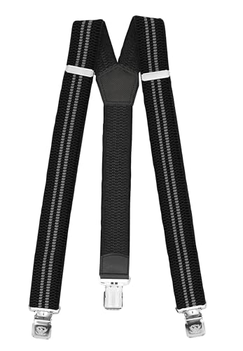 Fabio Farini - Herren Hosenträger 4 cm Breite, elastisch & verstellbar mit 3 extra starken Metallclips in Y-Form - Schwarz graue Streifen von Fabio Farini