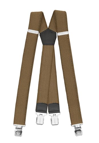Fabio Farini Herren Hosenträger 4 cm Breite, elastisch & verstellbar mit 4 extra starken Metallclips in X-Form Beige von Fabio Farini