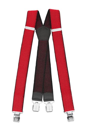 Fabio Farini Herren Hosenträger 4 cm Breite, elastisch & verstellbar mit 4 extra starken Metallclips in X-Form Rot von Fabio Farini