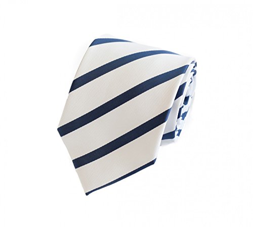 Fabio Farini - Herren gestreifte Krawatte in 8cm Breite, Schlips klassisch Robuste Pflegeleichte Mikrofaser für alle Anlässe wie Hochzeit, Beerdigung, Konfirmation oder Business Weiß Dunkelblau von Fabio Farini