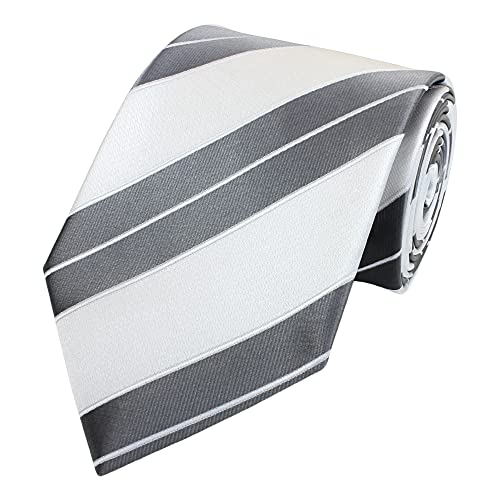 Fabio Farini - Herren gestreifte Krawatte in 8cm Breite, Schlips klassisch Robuste Pflegeleichte Mikrofaser für alle Anlässe wie Hochzeit, Beerdigung, Konfirmation oder Business Dunkelsilber Weiß von Fabio Farini