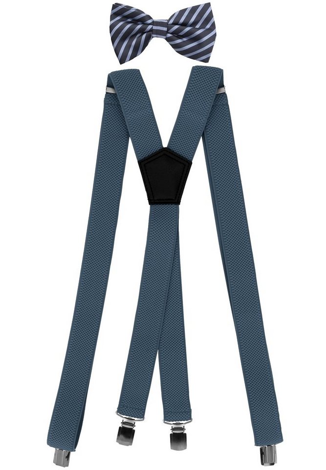 Fabio Farini Hosenträger Herren Hosenträger Pack 3cm X-Form mit passender Fliege Set Hellblau 3cm Hosenträger - Dunkelblau Hellblau Gestreift Fliege von Fabio Farini