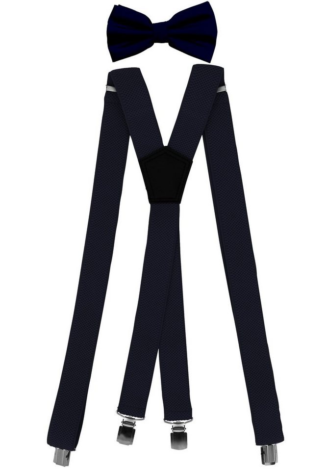 Fabio Farini Hosenträger Herren Hosenträger Pack 3cm X-Form mit passender Fliege Set Dunkelblau 3cm Hosenträger - Dunkelblau Unifarben Fliege von Fabio Farini