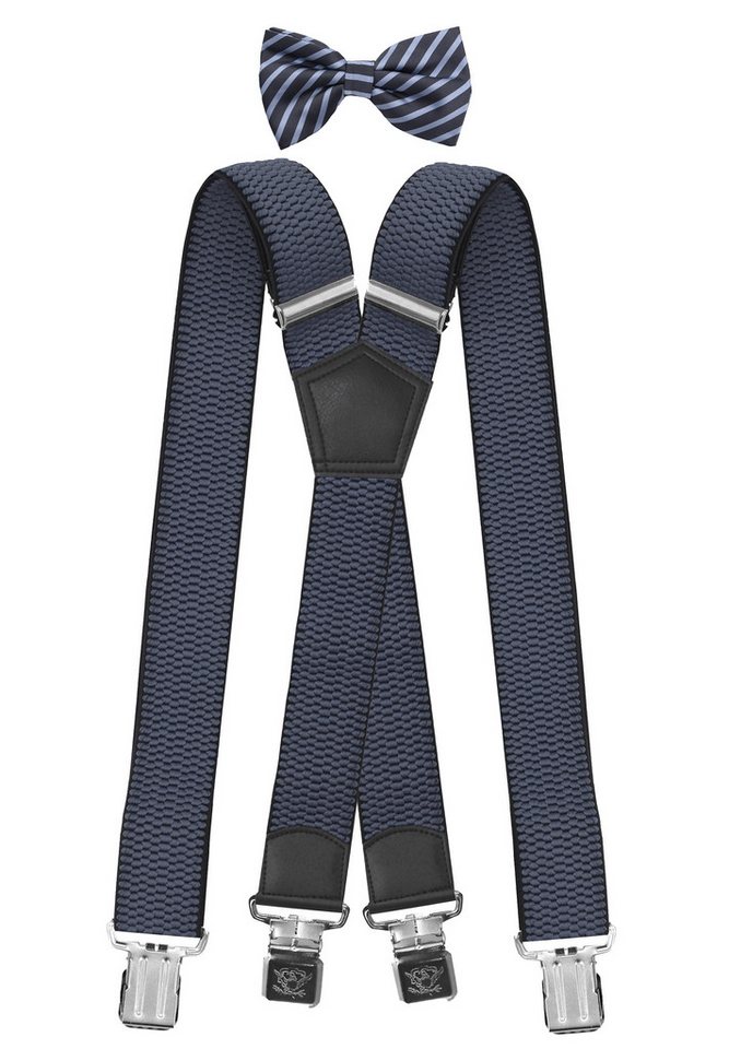 Fabio Farini Hosenträger Herren Hosenträger Pack 4cm X-Form mit passender Fliege Set Hellblau 4cm Hosenträger - Hellblau/Dunkelblau Gestreifte Fliege von Fabio Farini